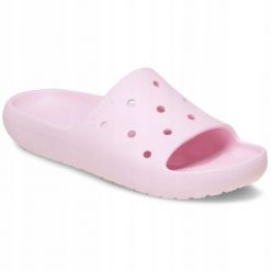 Klapki Dla Dorosłych Crocs Classic Slide V2. Czerwone klapki Crocs, bez wzorów, z materiału, bez obcasa, bez zapięcia. Za 97.99 zł.