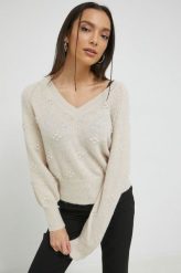 JDY sweter damski kolor beżowy. Brązowe swetry JDY, l, bez wzorów, z dzianiny, bez ramiączek. Za 159.99 zł.