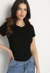 Czarny Klasyczny T-shirt z Bawełny Olinisea. Czarne t-shirty Born2be, m, bez wzorów, z bawełny, klasyczne, bez kołnierzyka, bez ramiączek. Za 49.99 zł.