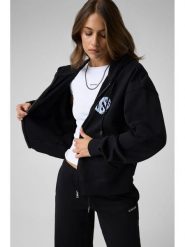 Guess Jeans Bluza 184165 Czarny Classic Fit. Czarne bluzy Guess Jeans, xl, z aplikacjami, z jeansu, bez kaptura. Za 389.99 zł.