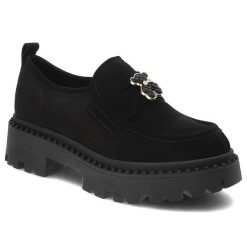 Czarne Półbuty Chebello Damskie Eleganckie Obuwie. Czarne półbuty wsuwane CheBello, bez wzorów, ze skóry, biznesowe, bez obcasa. Za 424.99 zł.