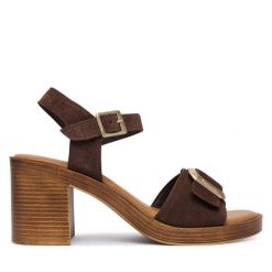 Sandały Tamaris. Brązowe sandały Tamaris, bez wzorów, bez obcasa, na słupku, bez zapięcia. Za 409.99 zł.