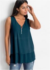 Top z zamkiem. Czarne topy bonprix, bez wzorów, bez kołnierzyka, bez ramiączek. Za 109.99 zł.