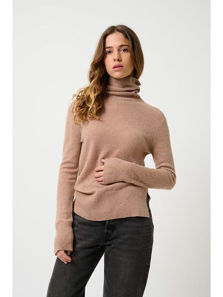 AUTHENTIC CASHMERE Kaszmirowy golf "Fornet" w kolorze jasnobrązowym rozmiar: M. Brązowe swetry AUTHENTIC CASHMERE, m, bez wzorów, z kaszmiru, bez ramiączek. Za 391.99 zł.