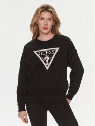 Guess Bluza W4RQ13 KC5H2 Czarny Relaxed Fit. Czarne bluzy Guess, xs, z aplikacjami, z bawełny, bez kaptura. Za 339.99 zł.