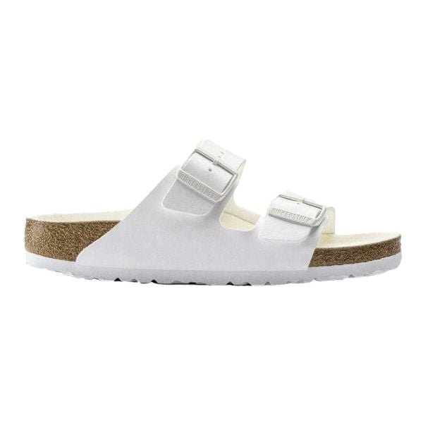Sandały Arizona Dla Dorosłych Unisex. Białe sandały Birkenstock, bez wzorów, z materiału, z okrągłym noskiem, bez obcasa, bez zapięcia. Za 299.00 zł.
