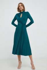 Nissa sukienka kolor zielony midi rozkloszowana. Zielone sukienki Nissa, bez wzorów, z dzianiny, bez kołnierzyka, bez ramiączek, maxi, rozkloszowane. Za 1,229.90 zł.