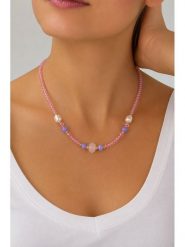 Pierres delicates Pozłacany naszyjnik z kwarcem różowym - dł. 45 cm rozmiar: onesize. Czerwone naszyjniki Pierres delicates, z materiału, z kwarcem, pozłacane. Za 69.95 zł.