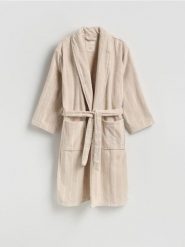 Bawełniany szlafrok - brązowy. Brązowe szlafroki damskie Reserved, l, bez wzorów, z bawełny, bez ramiączek. Za 159.99 zł.