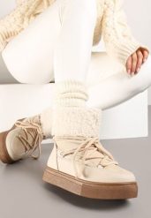 Beżowe Śniegowce na Grubej Podeszwie ze Sznurowaniem i Futerkiem Izantea. Brązowe śniegowce Born2be, bez wzorów, z futra, bez zapięcia. Za 89.99 zł.