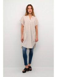 CULTURE Sukienka w kolorze kremowym rozmiar: XS. Brązowe sukienki Culture, na co dzień, xs, bez wzorów, bez kołnierzyka, bez ramiączek, midi, proste. Za 101.23 zł.