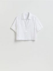 Lniana koszula - biały. Białe koszule Reserved, l, bez wzorów, bez kołnierzyka, bez ramiączek. Za 129.99 zł.