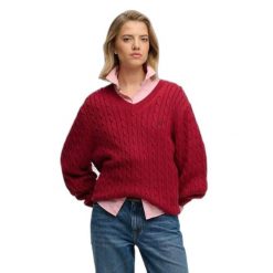Damski oversize sweter z dekoltem w kształcie V Superdry. Brązowe swetry Superdry, na zimę, bez wzorów, eleganckie, bez ramiączek. Za 288.40 zł.