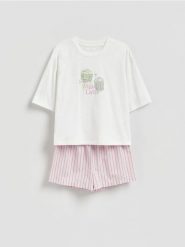 Dwuczęściowa piżama z nadrukiem - lawendowy. Fioletowe piżamy Reserved, l, bez wzorów, z bawełny, bez kołnierzyka, bez ramiączek. Za 99.99 zł.