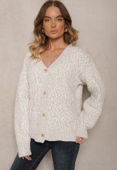 Szaro-Beżowy Rozpinany Kardigan z Wiskozą Ozdobiony Wsuwanymi Kieszeniami Ewenevia. Szare swetry Renee, uniwersalny, bez wzorów, z jeansu, eleganckie, bez ramiączek. W wyprzedaży za 63.99 zł.