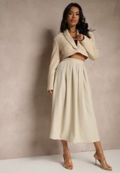 Beżowa Spódnica z Wiskozą High Waist o Rozkloszowanym Kroju Toselle. Brązowe spódnice Renee, do pracy, l, bez wzorów, z wiskozy, biznesowe, midi, rozkloszowane. W wyprzedaży za 83.99 zł.