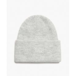 Czapka damska z miękkiego prążkowanego materiału Superdry. Szare czapki zimowe Superdry, bez wzorów, z dzianiny, eleganckie. Za 118.90 zł.