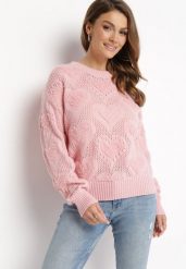 Różowy Sweter w Serca o Klasycznym Fasonie ze Ściągaczami Biriet. Czerwone swetry Born2be, m, bez wzorów, z bawełny, klasyczne, bez ramiączek. W wyprzedaży za 84.99 zł.