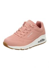 Buty sportowe Sneakersy damskie, Uno-Stand on Air. Czerwone buty treningowe Skechers, na zimę, bez wzorów, z materiału, przed kostkę, bez zapięcia, trekkingowe. Za 279.99 zł.