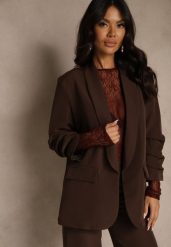 Brązowa Pudełkowa Marynarka Bez Zapięć z Wiskozą z Marszczonymi Rękawami Fenidia. Brązowe marynarki i żakiety Renee, m, bez wzorów, z wiskozy, bez ramiączek. Za 109.99 zł.