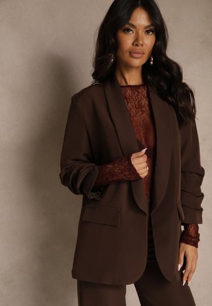 Brązowa Pudełkowa Marynarka Bez Zapięć z Wiskozą z Marszczonymi Rękawami Fenidia. Brązowe marynarki i żakiety Renee, m, bez wzorów, z wiskozy, bez ramiączek. Za 109.99 zł.