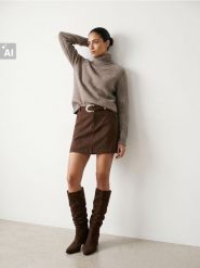 Sweter z golfem z domieszką wełny i ozdobnymi rękawami - brązowy. Brązowe swetry Sinsay, l, bez wzorów, z wełny, bez ramiączek. Za 59.99 zł.