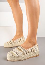 Ciemnobeżowe Szydełkowe Espadryle w Paski na Podeszwie z Plecionki Tillireta. Brązowe espadryle Renee, bez wzorów, eleganckie, z okrągłym noskiem, bez obcasa, na obcasie. W wyprzedaży za 50.99 zł.