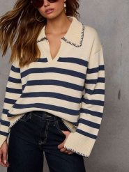 Milan Kiss Sweter w kolorze kremowo-granatowym rozmiar: M. Brązowe swetry Milan Kiss, m, bez wzorów, bez ramiączek. Za 165.99 zł.