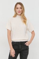 Armani Exchange sweter wełniany damski kolor beżowy lekki z półgolfem. Brązowe swetry Armani Exchange, s, bez wzorów, z wełny, bez ramiączek. W wyprzedaży za 359.99 zł.