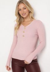 Jasnoróżowy Sweter z Bawełną z Prążkowanego Materiału Ozdobiony Guzikami Zinfera. Czerwone swetry Born2be, na zimę, bez wzorów, z bawełny, bez ramiączek. W wyprzedaży za 55.24 zł.