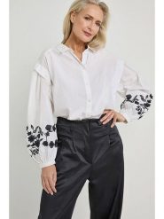 Josephine & Co Bluzka "Farah" w kolorze biało-czarnym rozmiar: 34. Białe bluzki Josephine & Co, z aplikacjami, z bawełny, bez kołnierzyka, bez ramiączek. Za 227.31 zł.