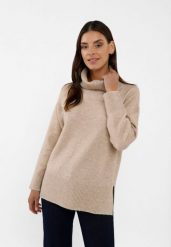 Sweter z golfem S-HEBE. Brązowe swetry Volcano, s, bez wzorów, z materiału, bez ramiączek. Za 149.99 zł.
