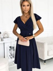 Sukienka Model 425-3 Matilde Navy - Numoco. Niebieskie sukienki NUMOCO, l, bez wzorów, z elastanu, bez kołnierzyka, plus size, bez ramiączek, mini, kopertowe. Za 323.13 zł.