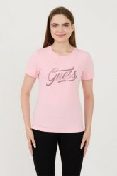 GUESS Różowy t-shirt Stones&embro Tee. Czerwone t-shirty Guess, s, z aplikacjami, bez kołnierzyka, bez ramiączek. W wyprzedaży za 198.99 zł.