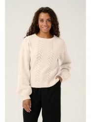 Kaffe Sweter "Holiday" w kolorze kremowym rozmiar: XL. Brązowe swetry Kaffe, xl, bez wzorów, ze splotem, bez ramiączek. Za 123.53 zł.
