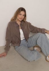 Beżowa Bawełniana Bluza Bomberka o Kroju Oversize z Kołnierzem Viminala. Brązowe bluzy Born2be, m, bez wzorów, z bawełny, biznesowe, bez ramiączek, bez kaptura. Za 149.99 zł.