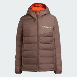 Kurtka z kapturem Terrex Multi Light Down CLIMAWARM. Brązowe kurtki adidas, l, bez wzorów, z puchu, z kapturem. Za 649.00 zł.