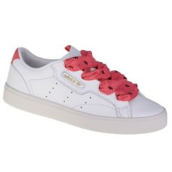 Buty adidas Sleek FY6679 białe. Białe buty treningowe bez wzorów, ze skóry, bez zapięcia, trekkingowe. Za 372.00 zł.