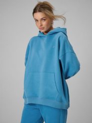 4F Bluza dresowa loose z kapturem damska - niebieska S. Niebieskie bluzy 4f, s, bez wzorów, z dresówki, z kapturem. Za 199.99 zł.