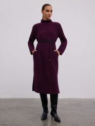 BGN Sukienka w kolorze fioletowym rozmiar: 36. Różowe sukienki BGN, na co dzień, bez wzorów, ze skóry, bez kołnierzyka, bez ramiączek, midi, proste. Za 135.49 zł.