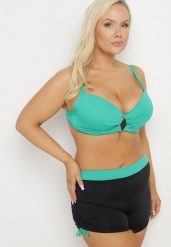 Zielono-Czarne Bikini Biustonosz i Majtki ze Ściągaczami Ulonaniela. Zielone bikini Born2be, z aplikacjami, eleganckie. Za 119.99 zł.