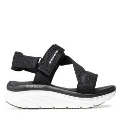 Sandały Skechers. Czarne sandały Skechers, bez wzorów, bez obcasa, na koturnie, bez zapięcia. Za 319.99 zł.