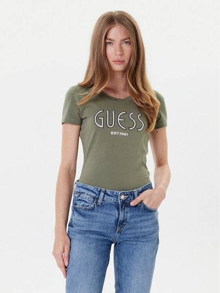 Guess T-Shirt W5YI05 J1314 Khaki Regular Fit. Brązowe t-shirty Guess, xxl, z aplikacjami, z bawełny, bez kołnierzyka, bez ramiączek. Za 109.99 zł.