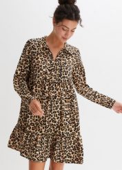 Sukienka w animalistyczny deseń. Brązowe sukienki bonprix, bez wzorów, bez kołnierzyka, bez ramiączek. Za 139.99 zł.