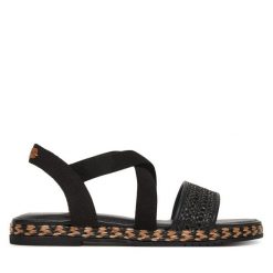 Sandały Tamaris. Czarne sandały Tamaris, bez wzorów, bez obcasa, na płaskiej podeszwie, bez zapięcia. Za 259.99 zł.