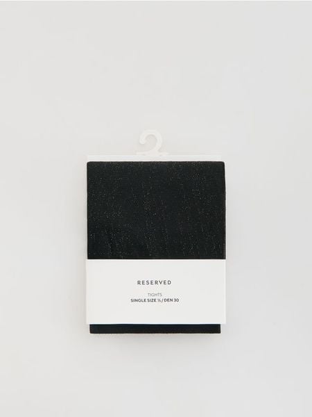 Rajstopy z metalizowaną nitką 30 DEN - czarny. Czarne rajstopy Reserved, bez wzorów. Za 39.99 zł.