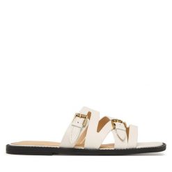 Klapki Guess. Białe klapki Guess, z aplikacjami, bez obcasa, bez zapięcia. Za 549.99 zł.