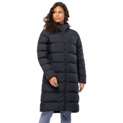 Płaszcz puchowy damski Jack Wolfskin Frozen Palace. Czarne płaszcze Jack Wolfskin, bez wzorów, z puchu, sportowe, bez kaptura. Za 1,099.00 zł.