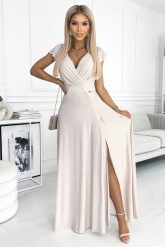 Wieczorowa Sukienka Maxi z Połyskiem - Beżowa. Brązowe sukienki NUMOCO, l, bez wzorów, z elastanu, wizytowe, bez kołnierzyka, bez ramiączek, maxi. Za 371.90 zł.