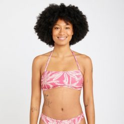 Góra kostiumu kąpielowego surfingowego damska Olaian Laura Palmer. Czerwone bikini OLAIAN, bez wzorów, z elastanu, sportowe. W wyprzedaży za 19.99 zł.